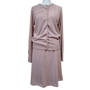 Vintage 60s Designers Knitting Mills Women's Pink Soft Knit Cardigan Skirt Set‎